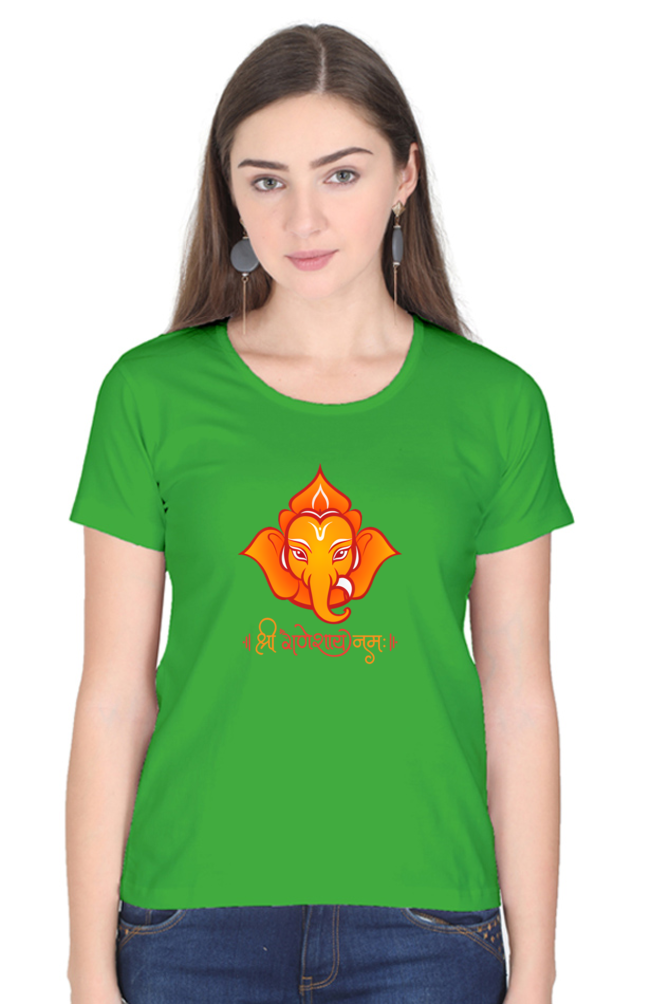 Shree Ganesha Print Half Sleeve T-shirt for Women