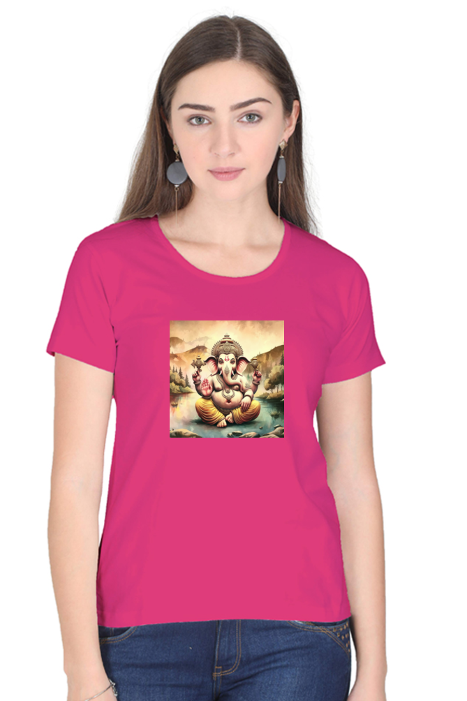 Shree Ganesha Unique Vintage Print Half Sleeve T-shirt for Women