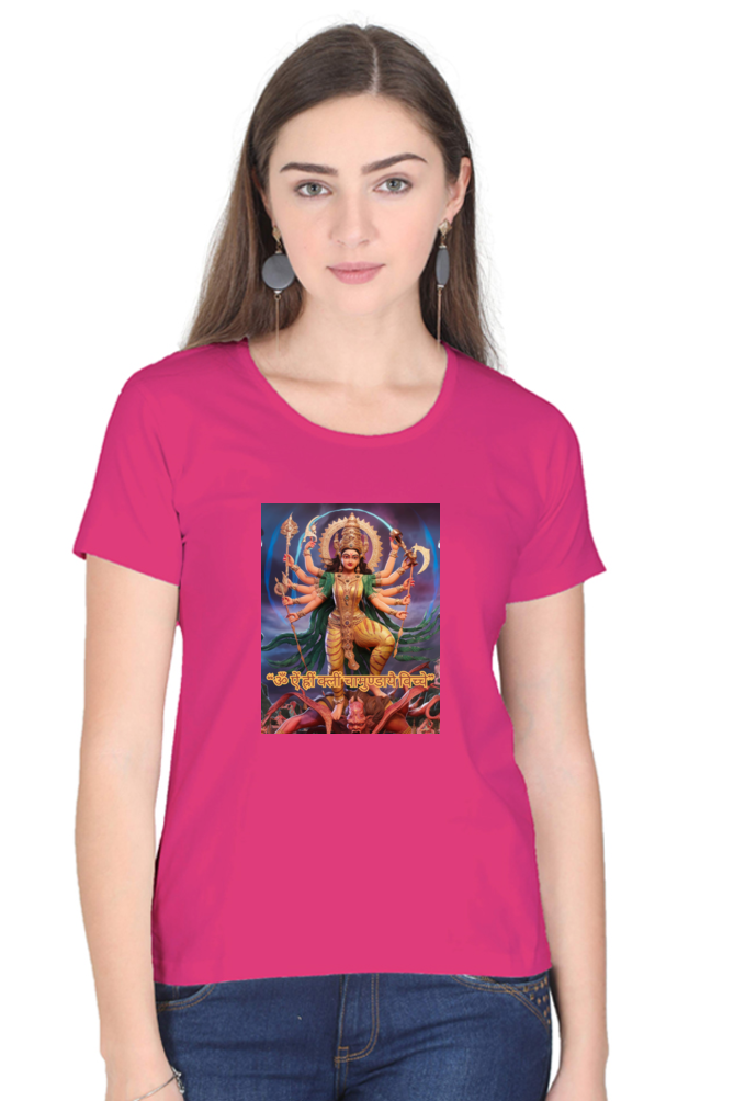 Chamunda Maa 3D Print Half Sleeve T-shirt for Women