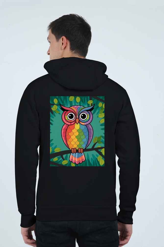 Spiritual Bird Owl Printed Heavy Weight Zipper Hoodie for Men