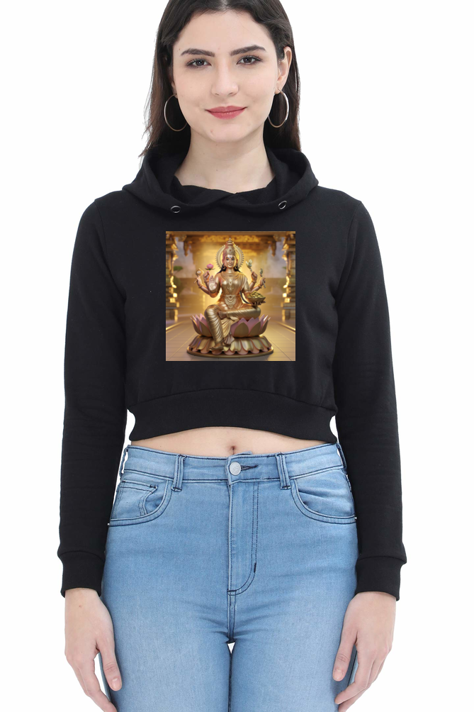 Mahalakshmi 3D Print Crop Hoodie for Women