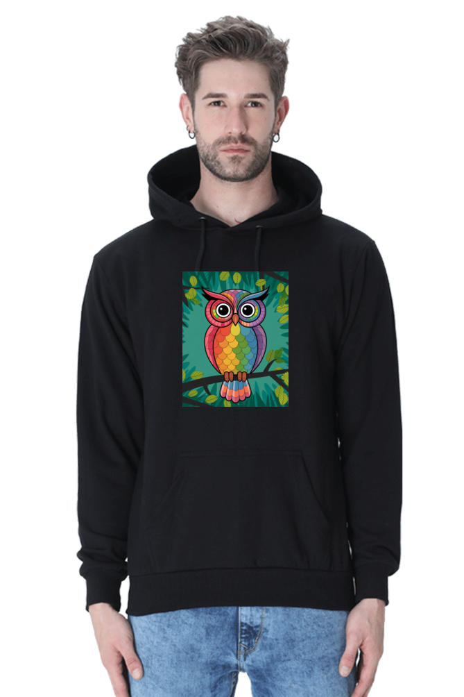 Spiritual Bird Owl Printed Hooded Sweatshirt for Men