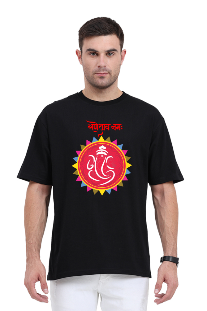 गणेशाय नमः Colourful Mandala Printed Half Sleeve Oversized T-shirt for Men
