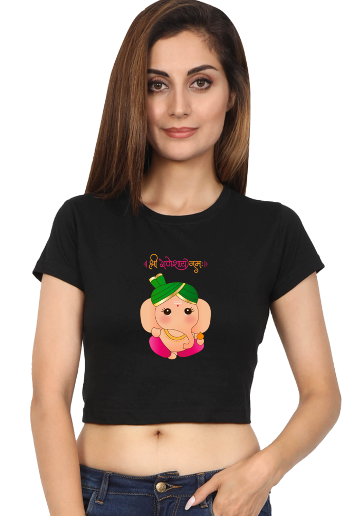 श्री गणेशाय नमः Colourful Cute Ganesha Print Crop Top