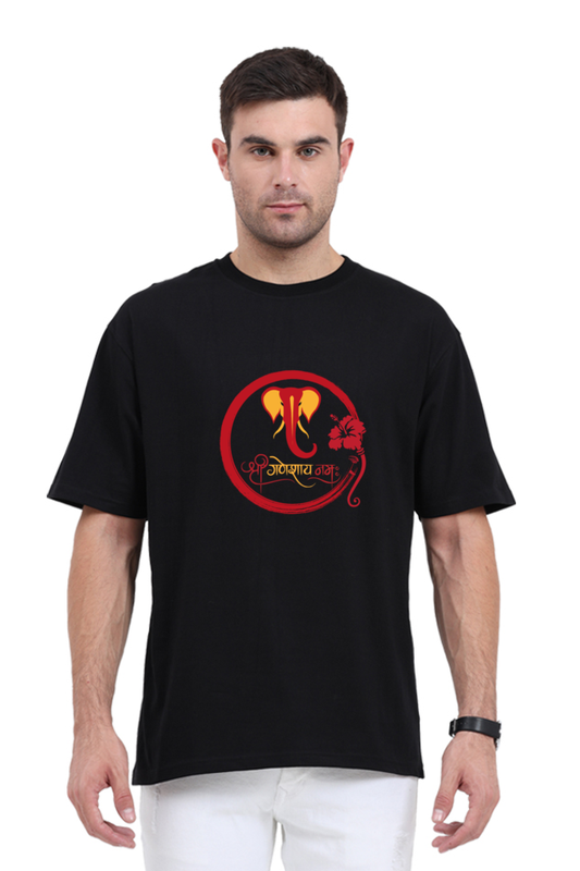 श्री गणेशाय नमः Printed Half Sleeve Oversized T-Shirt for Men