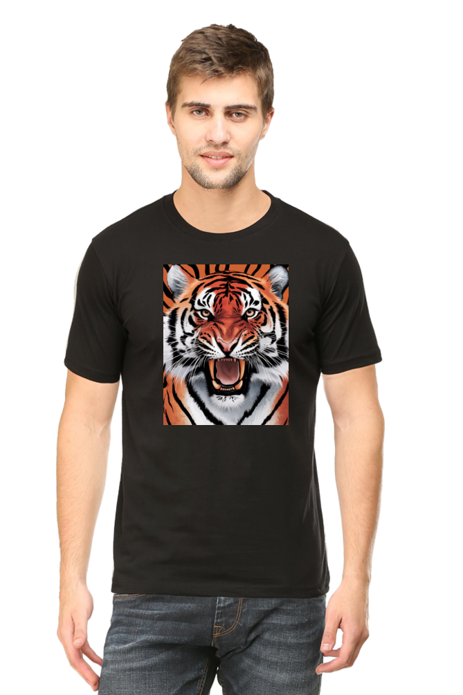 Spiritual Animal Tiger Printed Half Sleeve T-shirt for Men
