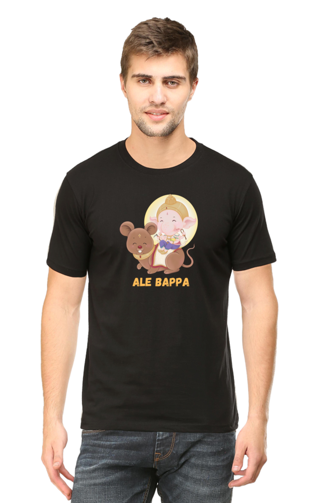 Ale Bappa Cute Ganesha with Mushak Printed Half Sleeve T-Shirt for Men