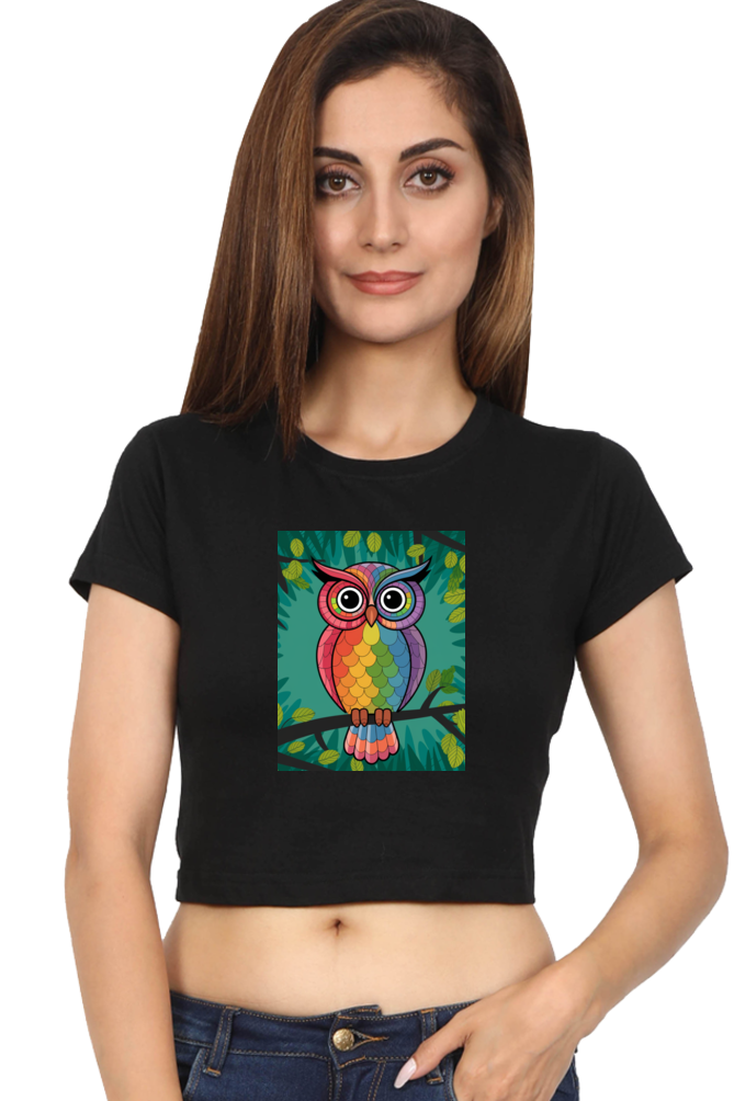 Spiritual Bird Owl Print Crop Top