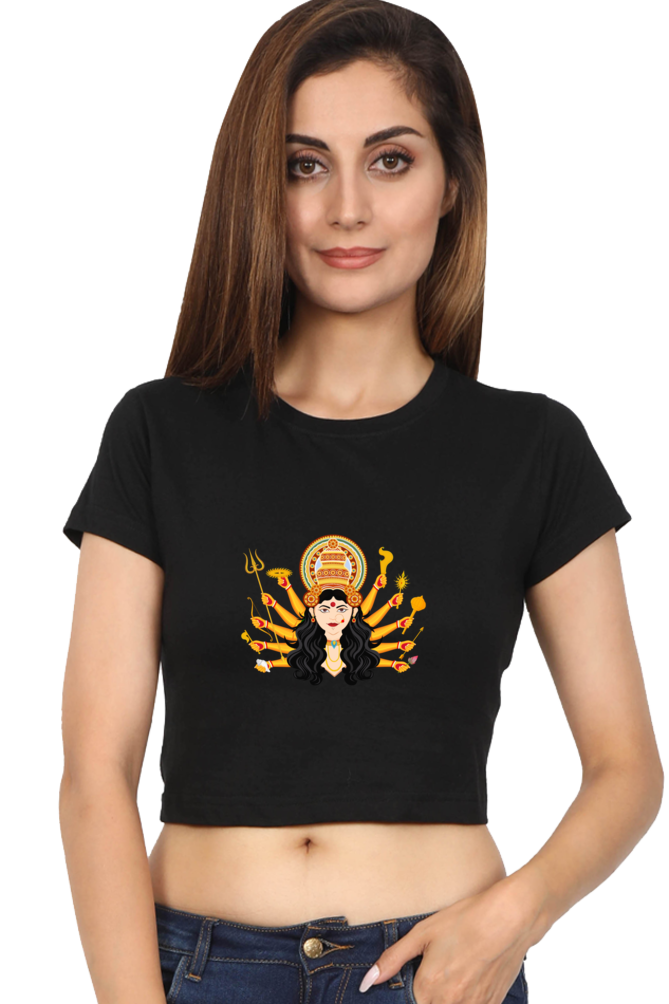 Durga Maa with Asthra on Hands Printed Crop Top
