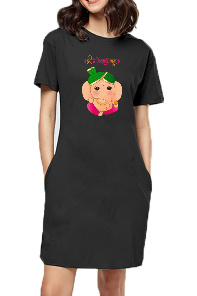 श्री गणेशाय नमः Cute Ganesha Print T-shirt Dress