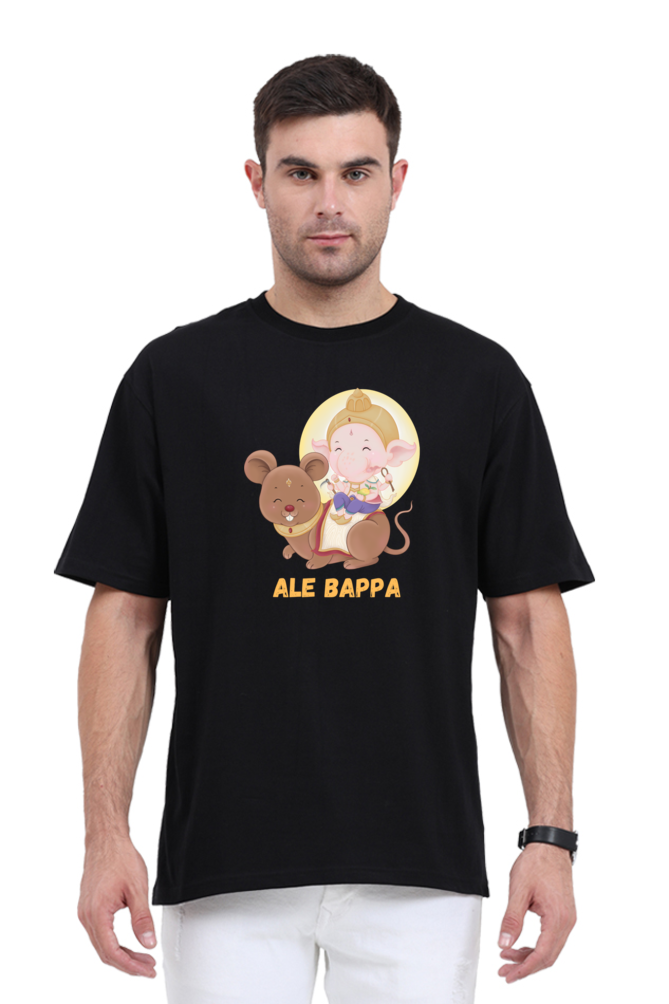"Ale Bappa "  Cute Ganesha withb Mushak  Print Oversized T-shirt for Men