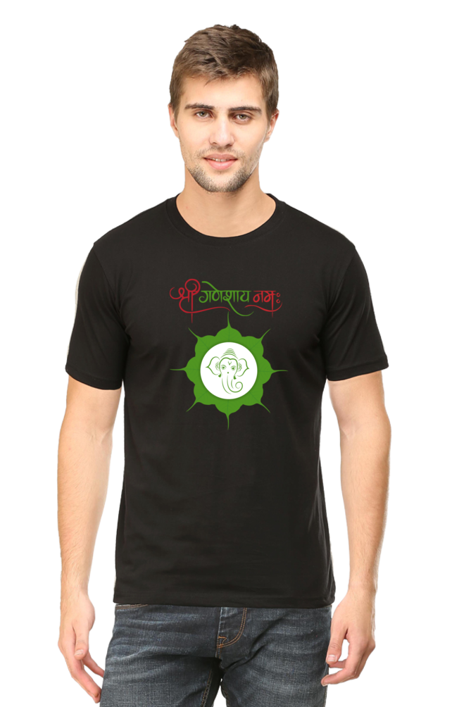 श्री गणेशाय नमः Leafy Design Printed Half Sleeve T-shirt for Men
