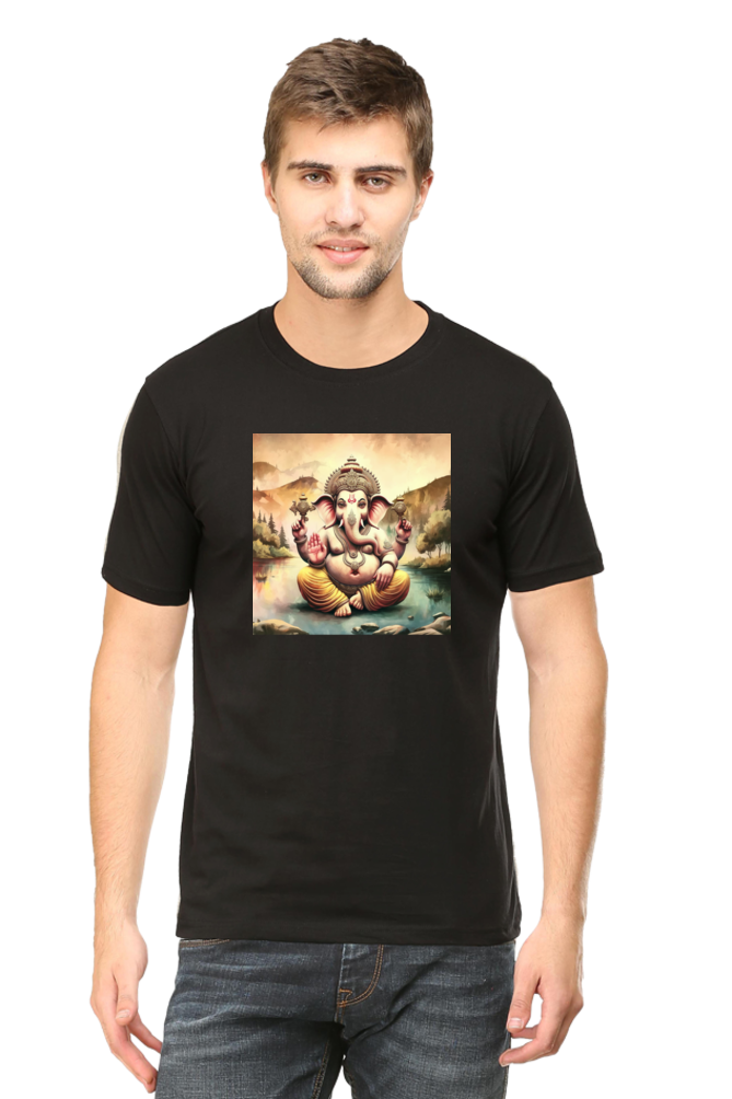 Shree Ganesha Sitting in Lotus Printed T-shirt for Men