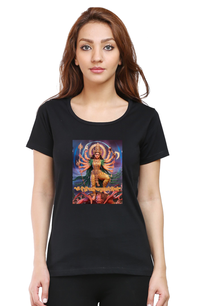 Chamunda Maa 3D Print Half Sleeve T-shirt for Women