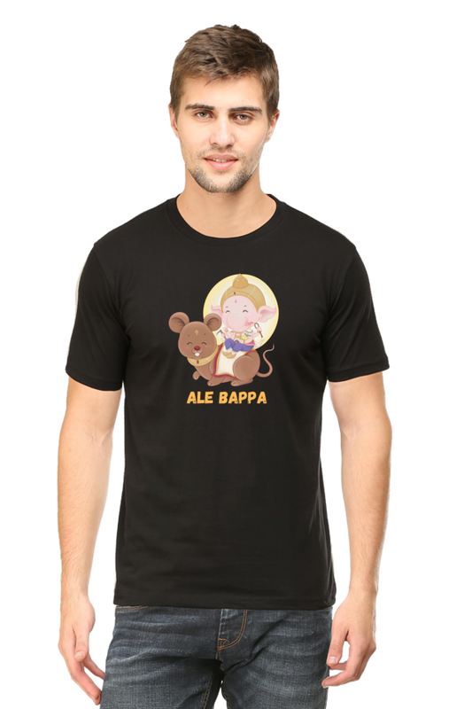 Ale Bappa Cute Ganesha with Mushak Printed Half Sleeve T-Shirt for Men