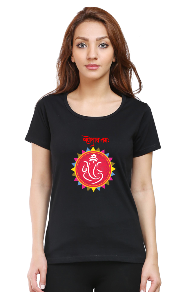 Ganeshaya Namah Print Half Sleeve T-shirt for Women