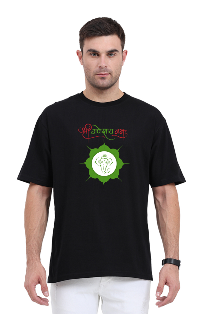 Shree Ganeshaya Namah Printed Half Sleeve Oversized T-shirt