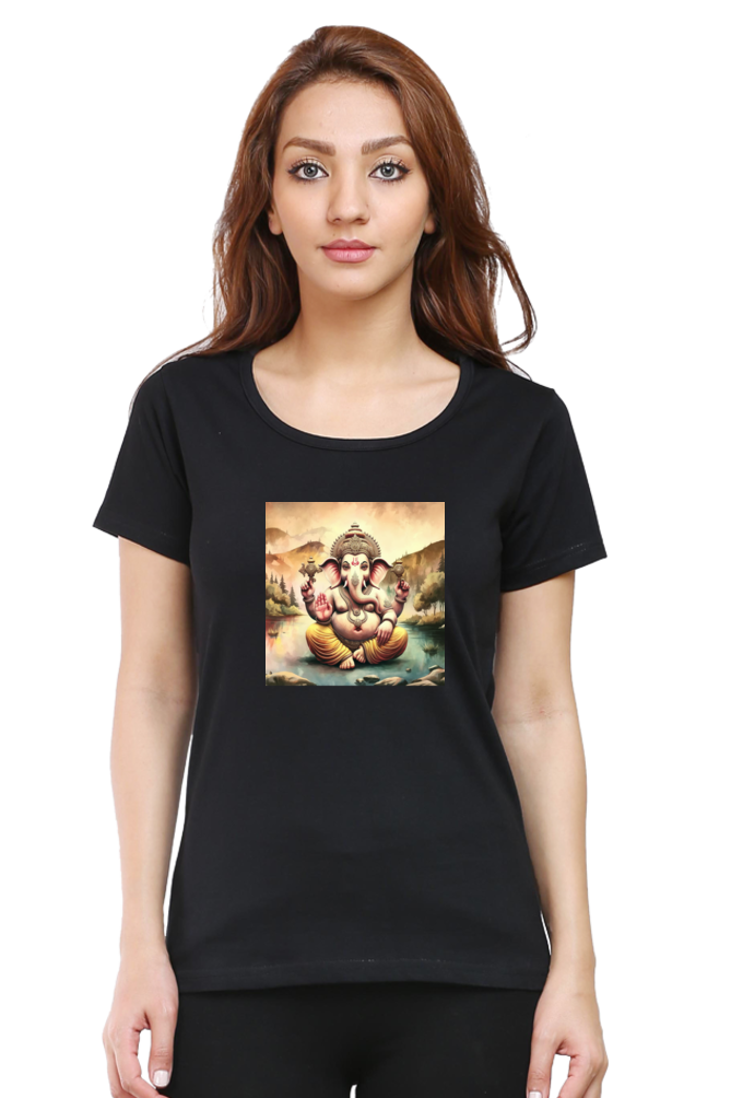 Shree Ganesha Unique Vintage Print Half Sleeve T-shirt for Women