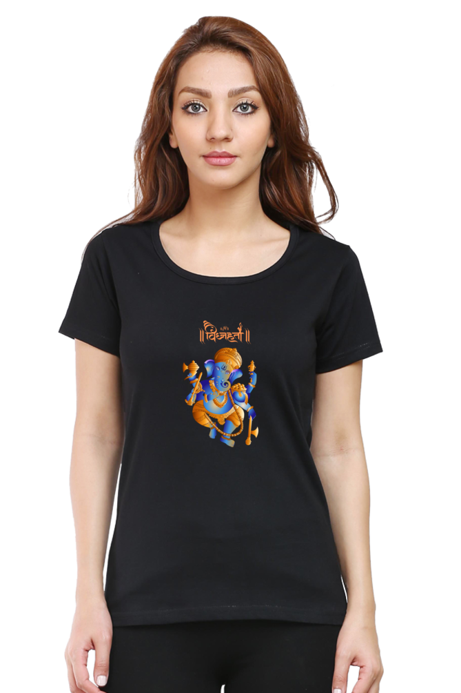 Vighnaharta Ganesha Print Half Sleeve T-shirt for Women