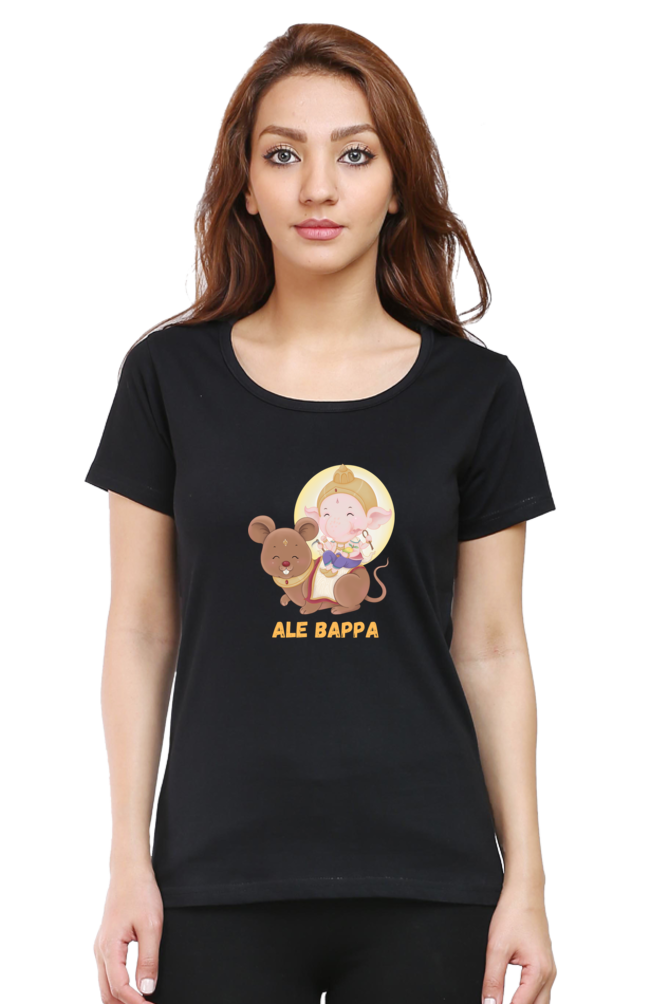 Ale Bappa Cute Ganesha with mushak print Half Sleeve T-shirt for Women