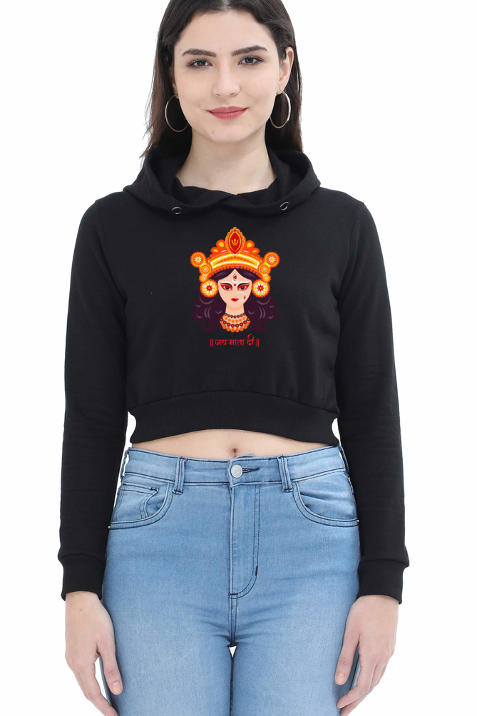 Durga Maa Printed Crop Hoodies