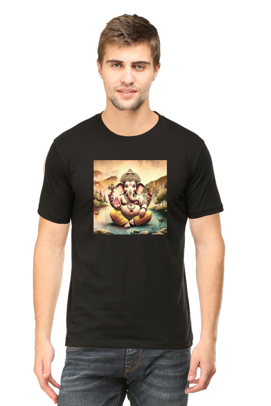 Shree Ganesha Sitting in Lotus Printed T-shirt for Men