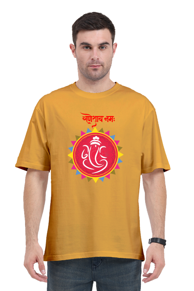 गणेशाय नमः Colourful Mandala Printed Half Sleeve Oversized T-shirt for Men
