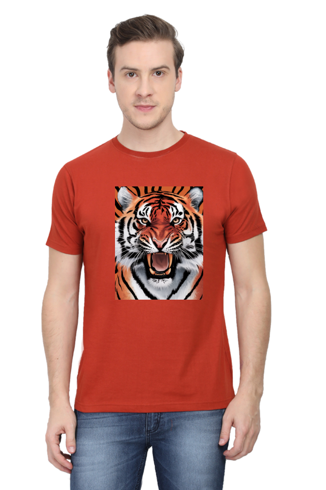Spiritual Animal Tiger Printed Half Sleeve T-shirt for Men
