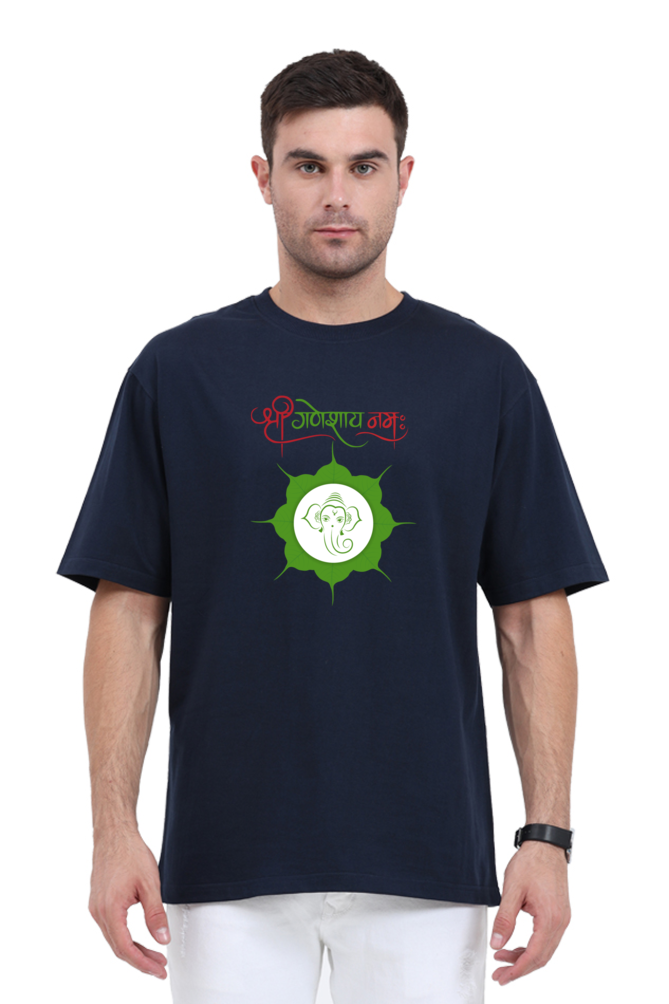 Shree Ganeshaya Namah Printed Half Sleeve Oversized T-shirt