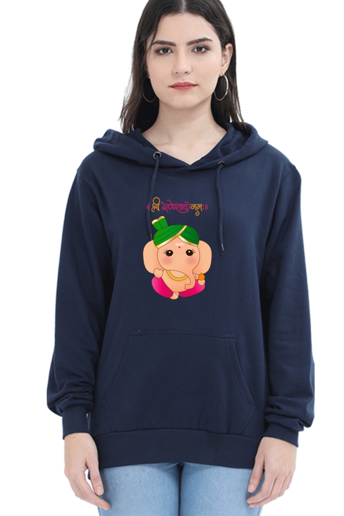 श्री गणेशाय नमः Colourful Cute Ganesha Print Hooded Sweatshirt for Women