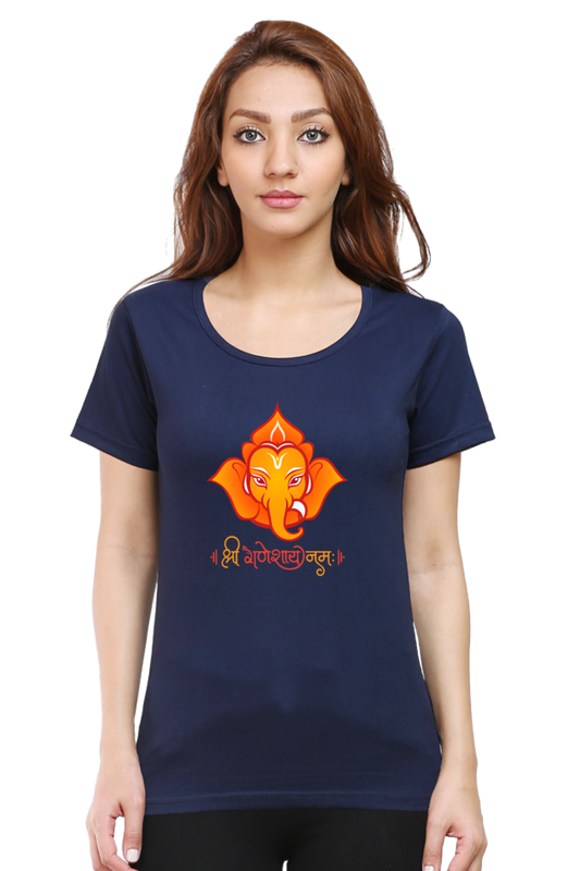 Shree Ganesha Print Half Sleeve T-shirt for Women