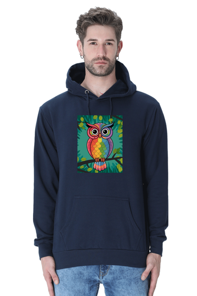 Spiritual Bird Owl Printed Hooded Sweatshirt for Men