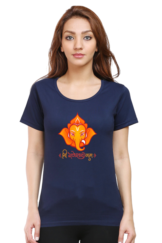 Shree Ganesha Print Half Sleeve T-shirt for Women