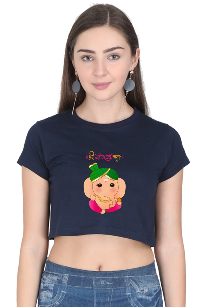 श्री गणेशाय नमः Colourful Cute Ganesha Print Crop Top