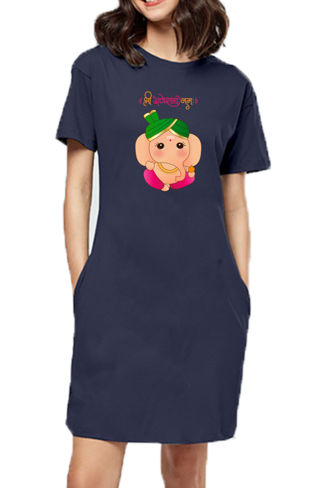 श्री गणेशाय नमः Cute Ganesha Print T-shirt Dress