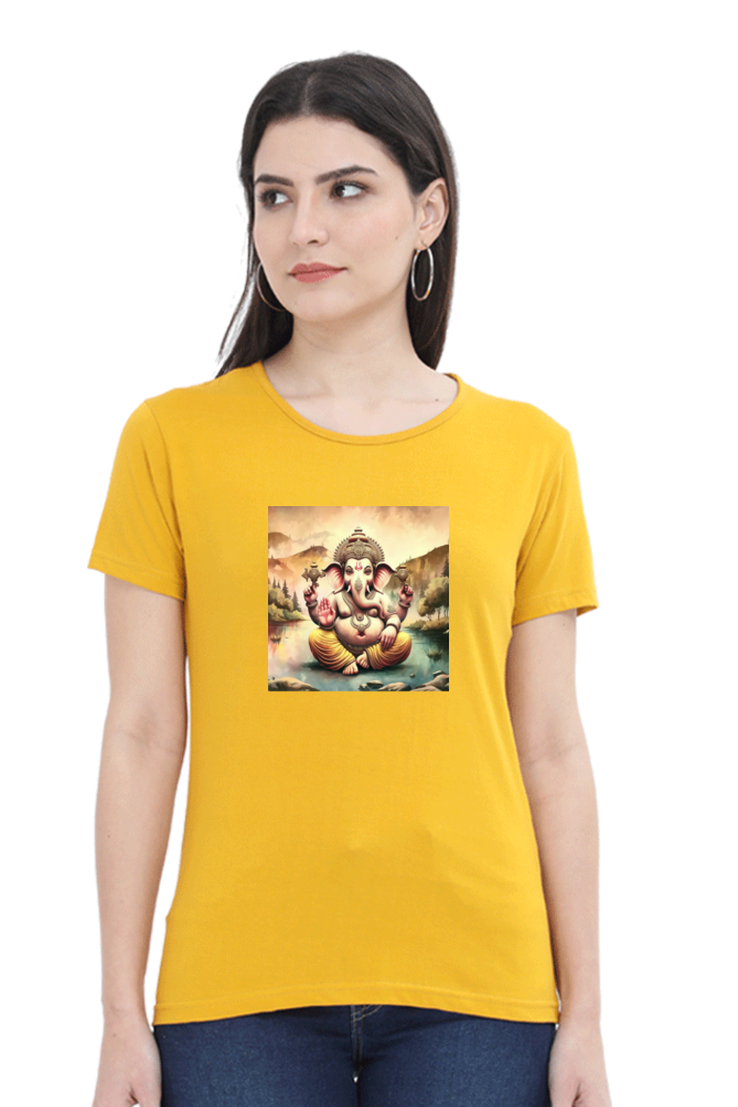 Shree Ganesha Unique Vintage Print Half Sleeve T-shirt for Women