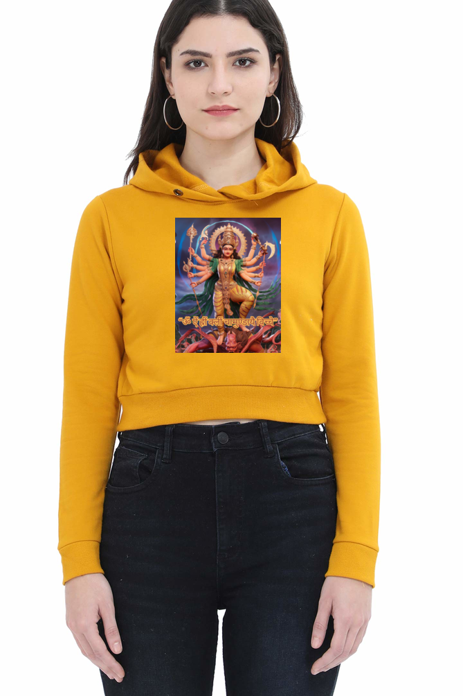 Maa Chamunda 3D Print Crop Hoodie for Women