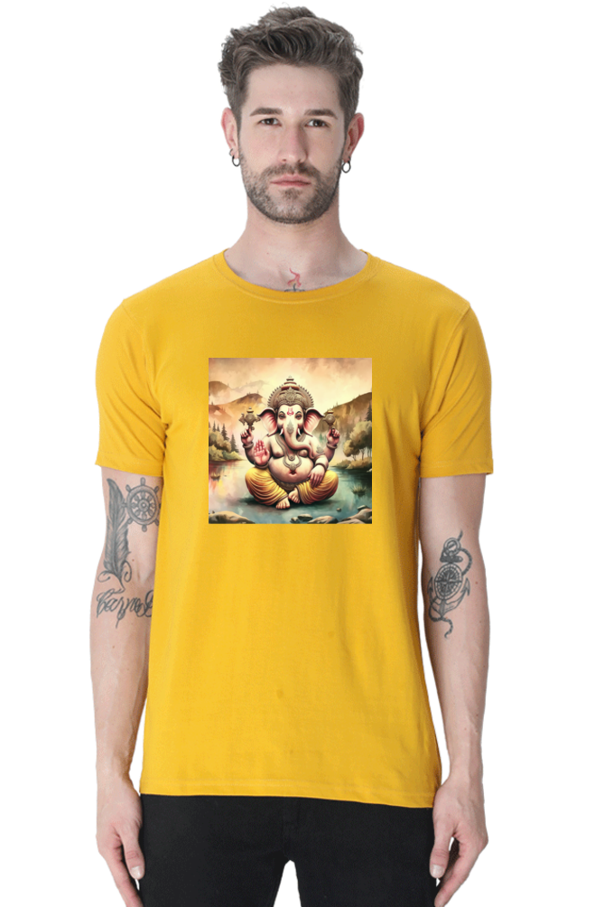 Shree Ganesha Sitting in Lotus Printed T-shirt for Men