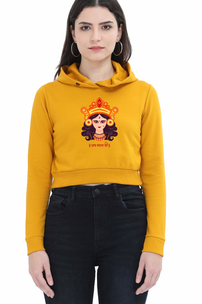 Durga Maa Printed Crop Hoodies
