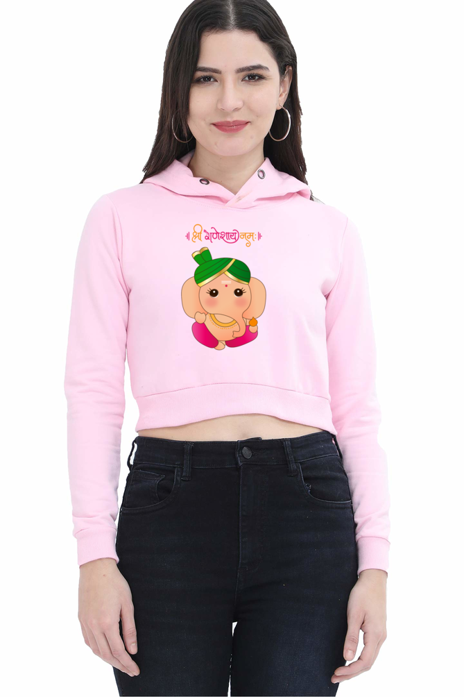 श्री गणेशाय नमः Colourful Cute Ganesha Print Crop Hoodie for Women