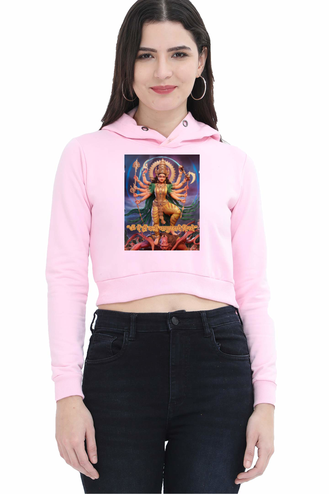 Maa Chamunda 3D Print Crop Hoodie for Women