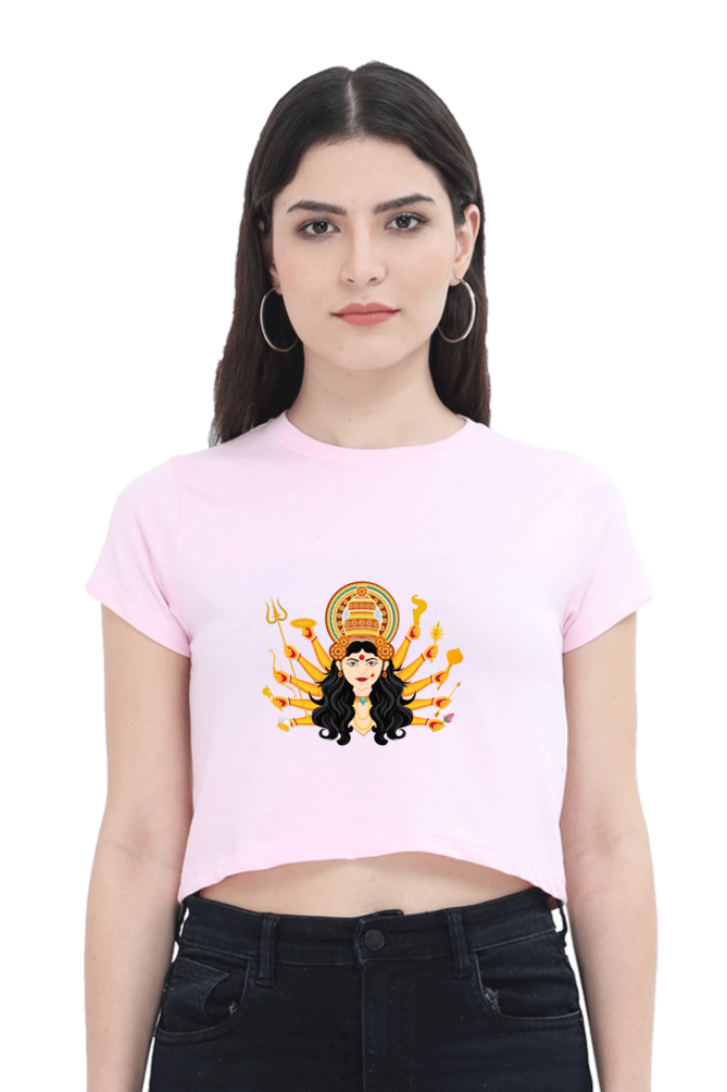 Durga Maa with Asthra on Hands Printed Crop Top