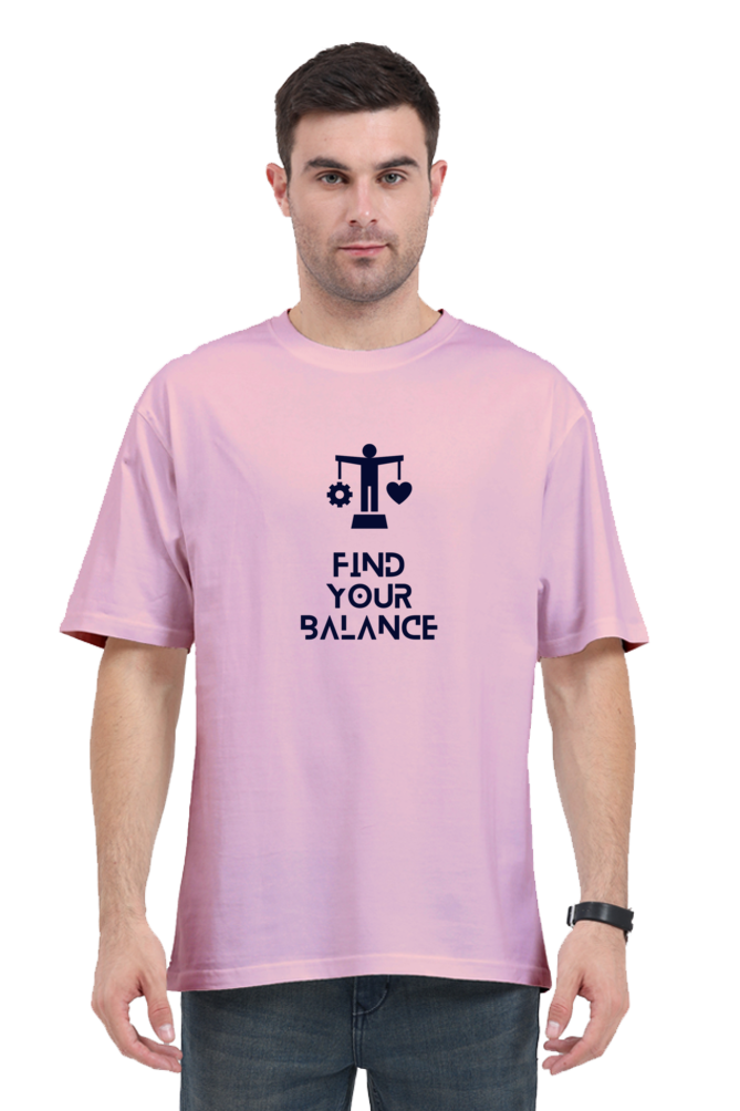 "Find Your Balance" Positivity Quote Print Oversized T-shirt for Men