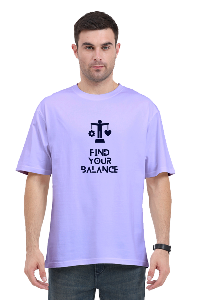 "Find Your Balance" Positivity Quote Print Oversized T-shirt for Men