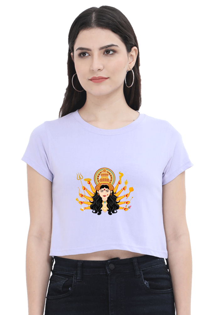 Durga Maa with Asthra on Hands Printed Crop Top