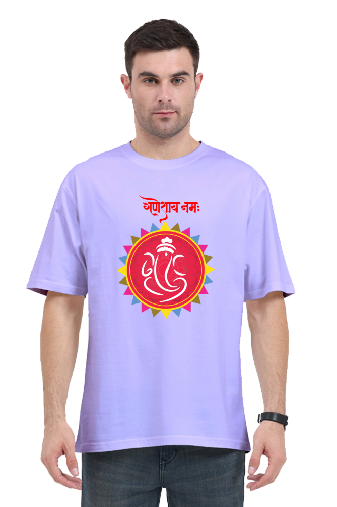 गणेशाय नमः Colourful Mandala Printed Half Sleeve Oversized T-shirt for Men
