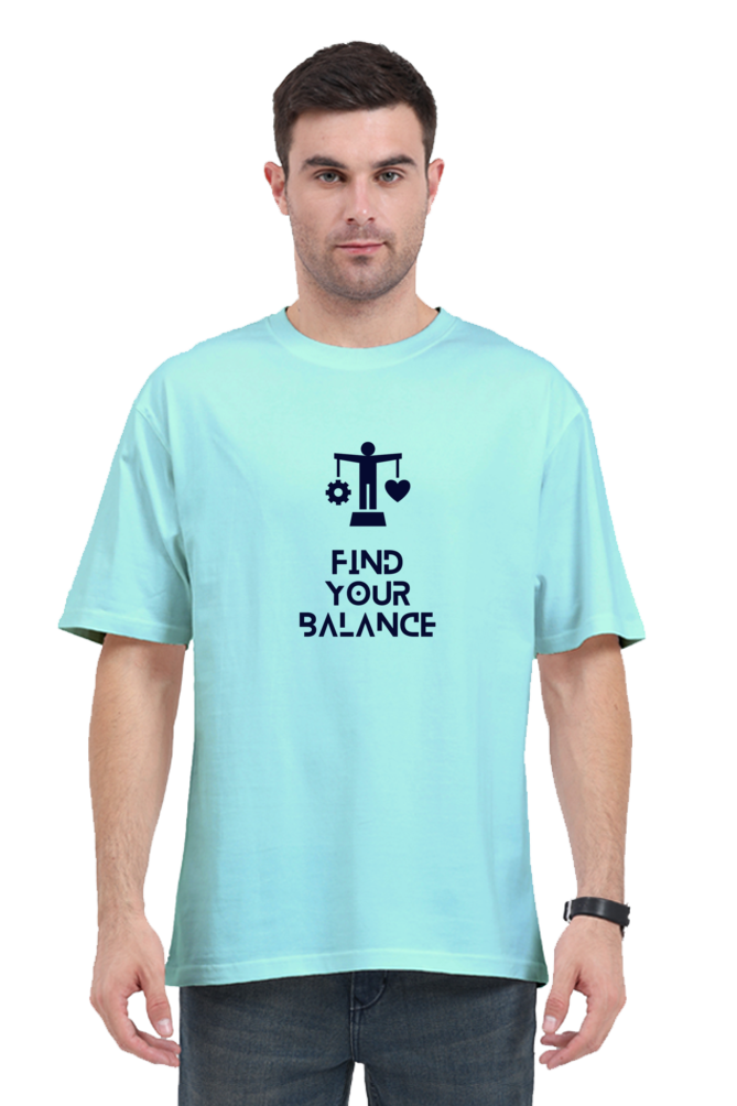 "Find Your Balance" Positivity Quote Print Oversized T-shirt for Men