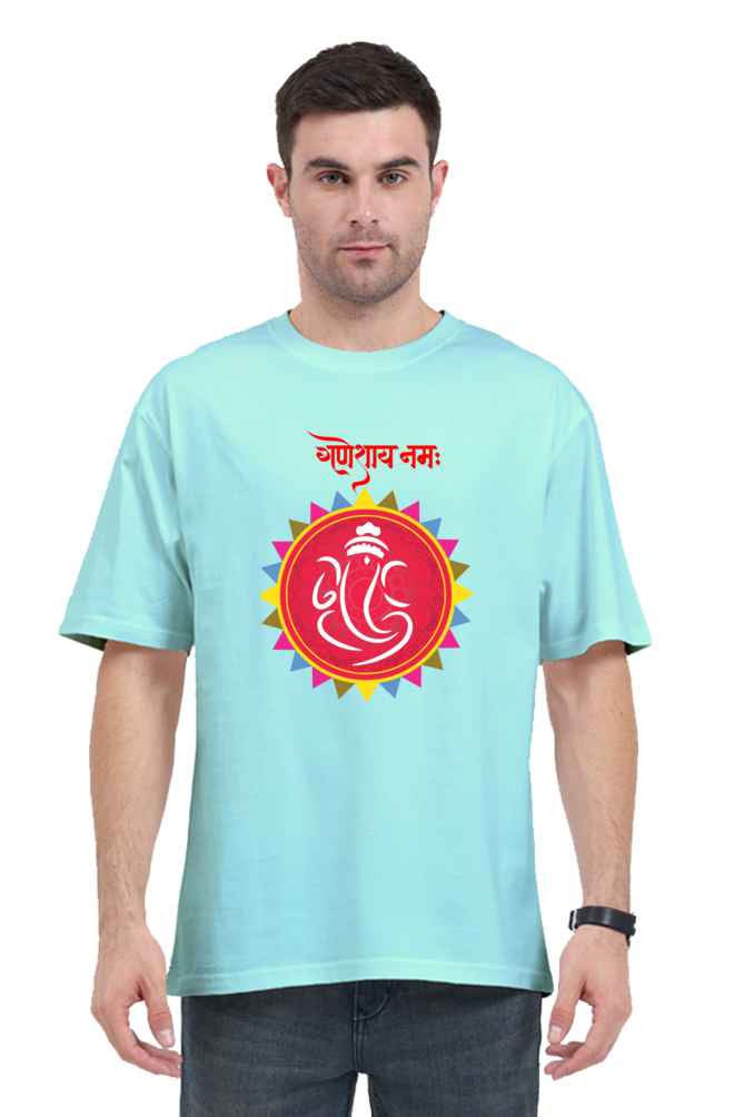 गणेशाय नमः Colourful Mandala Printed Half Sleeve Oversized T-shirt for Men
