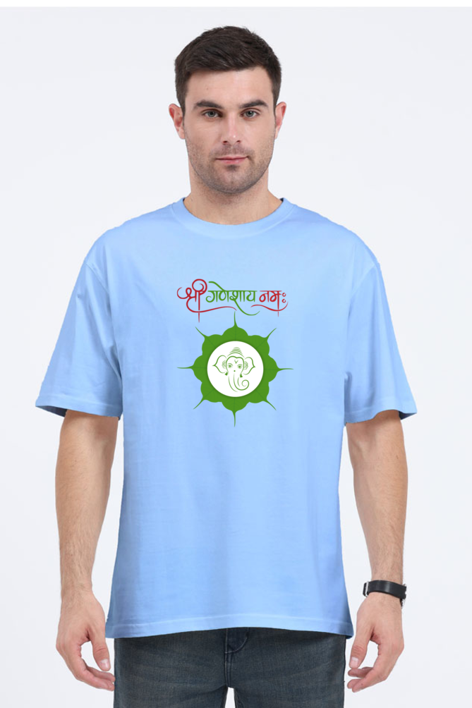 Shree Ganeshaya Namah Printed Half Sleeve Oversized T-shirt