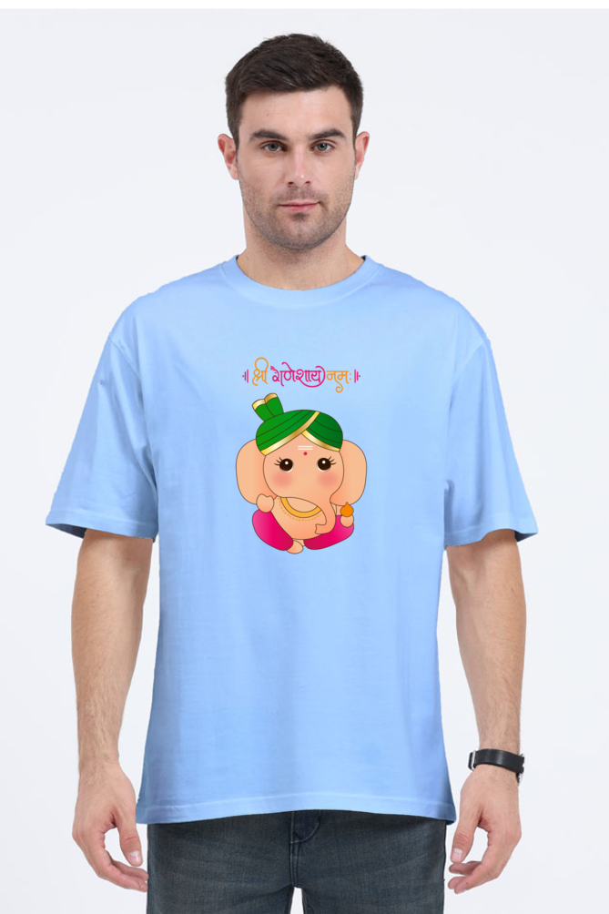 " श्री गणेशाय नमः " Cute Cartoon Ganesha Print Half Sleeve Oversized T-shirt